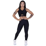 Conjunto Fitness Orbis Fitness: Calça Legging Recortes + Cropped Top Bojo - Feminino PRETO