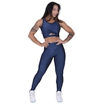 Conjunto Fitness Orbis Fitness: Calça Legging Recortes + Cropped Top Bojo - Feminino AZUL ESC/AZUL