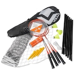 Kit de Badminton Vollo 4 Raquetes 3 Petecas de Nylon + Rede e Suporte LARANJA/PRETO