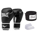 Kit Luvas de Treino Boxe Muay Thai Everlast Core + Bandagem + Protetor Bucal PRETO