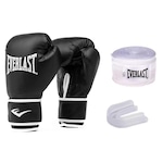 Kit Luvas de Treino Boxe Muay Thai Everlast Core + Bandagem + Protetor Bucal PRETO