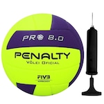 Kit Bola Vôlei Penalty 8.0 Pró IX + Bomba de Ar AMARELO/ROXO