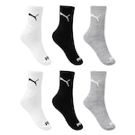 Kit 6 Pares de Meias Puma Esportiva Cano Médio - Feminino BRANCO/PRETO