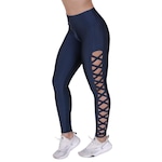 Calça Legging Fitness Orbis Fitness Fitness Tiras Lateral Cós Alto Cirrê Liso - Feminina AZUL ESC/AZUL