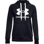 Blusa de Moletom Under Armour Feminina com Capuz Rival Fleece Log AZUL ESCURO