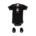 Kit de Uniforme de Futebol do Corinthians para Bebê: Body + Pantufa - Infantil PRETO