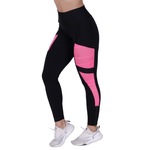 Calça Legging Fitness Orbiss Fitness Suplex Poliamida Recortes Tela e Cirre Zíper Panturrilha - Feminina PRETO/ROSA