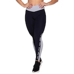 Calça Legging AVA Fitness Wear Suplex Preta com Recorte com Silk - Feminina PRETO/CINZA