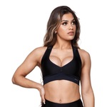 Top Fitness AVA Fitness Wear com Tule Canelado - Adulto PRETO