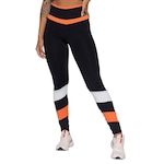 Calça Legging AVA Fitness Wear Suplex Recortes - Feminina PRETO/LARANJA