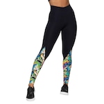 Calça Legging AVA Fitness Wear Suplex Estampado - Feminina PRETO/AMARELO