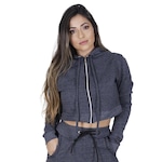 Jaqueta de Moletom Cropped Orbis Fitness com Capuz Flanelado - Feminina CINZA