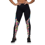 Calça Legging AVA Fitness Suplex com Recorte Estampado - Feminina PRETO/AMARELO