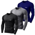 Camiseta Manga Longa LJ Térmica UV 50+ - 3 unidades - Masculina PRETO/AZUL