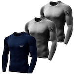 Camiseta Manga Longa LJ Térmica UV 50+ - 3 unidades - Masculina CINZA/AZUL