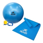 Kit de Tapete para Yoga em PVC Muvin - 168cm x 61cm x 0,4cm + Bola de Pilates 65cm com Bomba AZUL