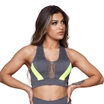 Top Fitness AVA Fitness Wear Mescla Com Tela e Recorte - Adulto CINZA/VERDE