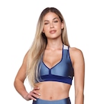 Top Fitness AVA Fitness Wear Recorte Metalico Com Tule Canelado - Adulto AZUL