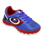 Chuteira Society Dray Marvel Capitão América - Infantil AZUL/VERMELHO