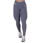 Calça Legging Orbis Fitness Recorte Lateral com Bolso Detalhe Neon - Feminina CINZA CLA/AMARELO