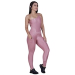 Macacão Orbis Fitness Um Ombro Brilho Wonder Bojo Bolso - Feminino PRETO/ROSA