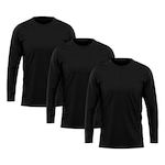 Kit de Camiseta Manga Longa Rony Versátil Térmica Segunda Pele Proteção Solar Uv 50+ - 3 Unidades - Masculina PRETO