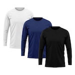 Kit de Camiseta Manga Longa Rony Versátil Térmica Segunda Pele Proteção Solar Uv 50+ - 3 Unidades - Masculina PRETO/BRANCO