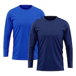 Kit de Camiseta Manga Longa Rony Versátil Térmica Segunda Pele Proteção Solar Uv 50+ - 2 Unidades - Masculina AZUL