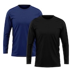 Kit de Camiseta Manga Longa Rony Versátil Térmica Segunda Pele Proteção Solar Uv 50+ - 2 Unidades - Masculina PRETO/AZUL