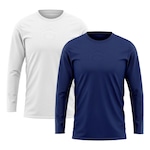 Kit de Camiseta Manga Longa Rony Versátil Térmica Segunda Pele Proteção Solar Uv 50+ - 2 Unidades - Masculina AZUL/BRANCO