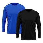 Kit de Camiseta Manga Longa Rony Versátil Térmica Segunda Pele Proteção Solar Uv 50+ - 2 Unidades - Masculina AZUL/PRETO