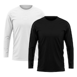 Kit de Camiseta Manga Longa Rony Versátil Térmica Segunda Pele Proteção Solar Uv 50+ - 2 Unidades - Masculina BRANCO/PRETO