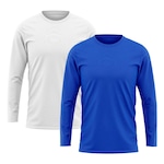 Kit de Camiseta Manga Longa Rony Versátil Térmica Segunda Pele Proteção Solar Uv 50+ - 2 Unidades - Masculina BRANCO/AZUL