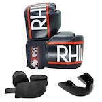 Kit de Boxe Rhino com Luvas + Bandagem + Bucal PRETO