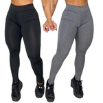 Kit de Calça Legging Belmento Suplex Básica Cintura Alta - Feminina - 2 Unds PRETO/CINZA