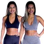 Kit de Top Fitness com Bojo Belmento Nadador - Feminino - 2 Unidades PRETO/CINZA