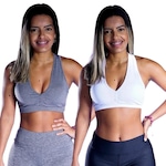 Kit de Top Fitness com Bojo Belmento Nadador - Feminino - 2 Unidades CINZA/BRANCO