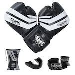 Kit de Treino de Boxe CONFY Spank:1 Par de Luvas + 1 Par de Bandagem Atadura Elástica + 1 Protetor Bucal Superior - PRETO