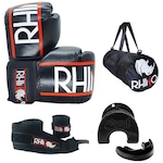 Kit de Treino Boxe Rhino com Luva + Bandagem+ Bucal + Bolsa - Adulto PRETO/VERMELHO