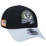 Boné Aba Curva New Era 39Thirty Las Vegas Raiders Salute To Service 2022 Stretch Fit - Fechado - Adulto PRETO