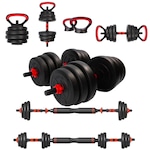 Kit Musculação Completo Yangfit com Barra Anilha + Halter + Kettlebell - 40kg PRETO