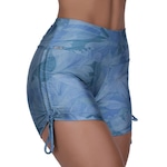 Shorts Curto Fitness Orbis Cadarço Franze Lateral Estampado - Feminino AZUL