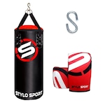 Saco de Pancada Boxe Stylo 70 + Luva de Treino Bate Saco Infantil VERMELHO