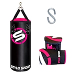 Saco de Pancada Boxe Stylo 70 + Luva de Treino Bate Saco Infantil ROSA