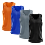 Camiseta Regata Térmica Whats Wear Dry Fit com Proteção Solar UV - Masculina - 4 Unds PRETO/LARANJA