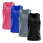 Camiseta Regata Térmica Whats Wear Dry Fit com Proteção Solar UV - Masculina - 4 Unds PRETO/ROSA