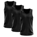 Camiseta Regata Térmica Whats Wear Dry Fit com Proteção Solar UV - Masculina - 3 Unds PRETO