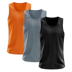 Camiseta Regata Térmica Whats Wear Dry Fit com Proteção Solar UV - Masculina - 3 Unds PRETO/LARANJA