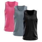 Camiseta Regata Térmica Whats Wear Dry Fit com Proteção Solar UV - Masculina - 3 Unds PRETO/ROSA