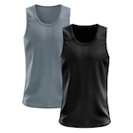 Camiseta Regata Térmica Whats Wear Dry Fit com Proteção Solar UV - Masculina - 2 Unds PRETO/CINZA